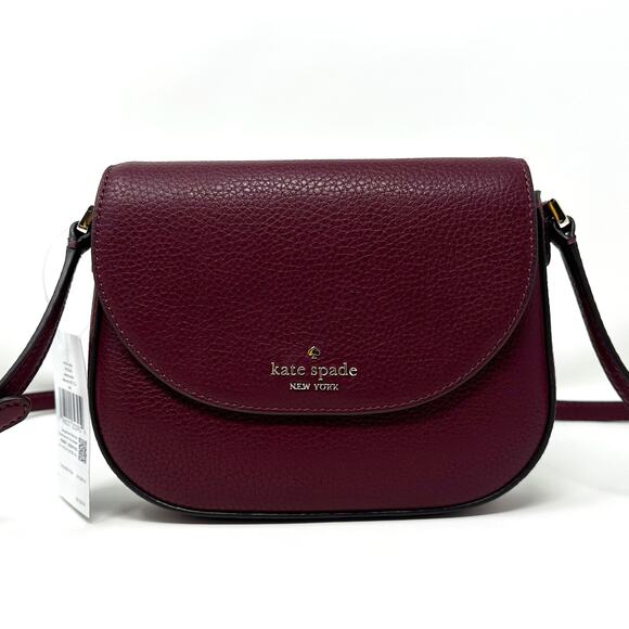 Kate Spade Leila Mini Flap Crossbody Purse in Deep Berry Leather wlr00396 - Picture 1 of 5